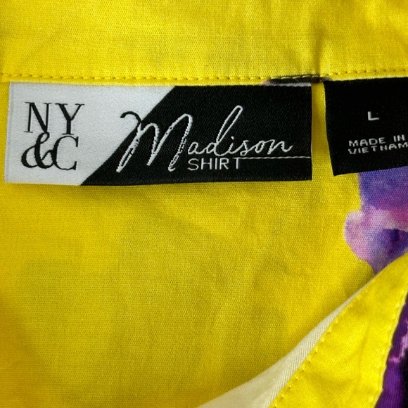NY & C Madison Bright Floral Button Down Short Sleeve Cotton Shirt size Large - Picture 3 of 6